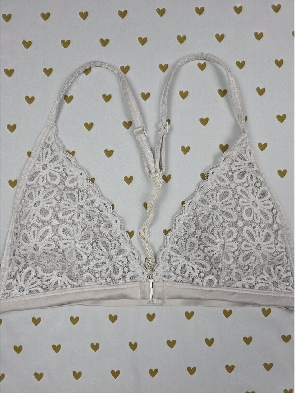 Victorias Secret White Lace Front Close Racerback Bralette Bra Top Tank LARGE